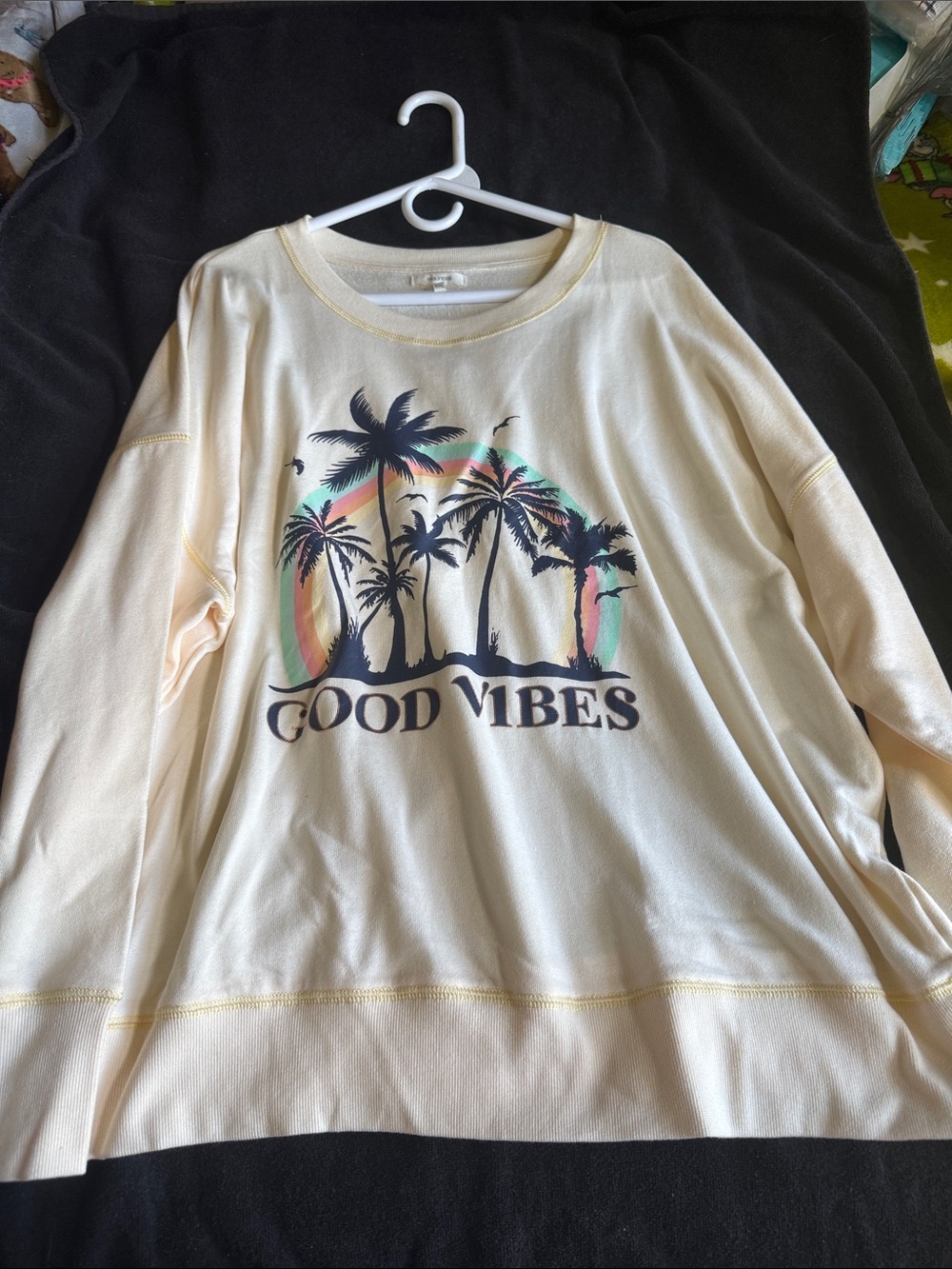 Maurices Cream Sweatshirt with Palm Tree Rainbow Graphic